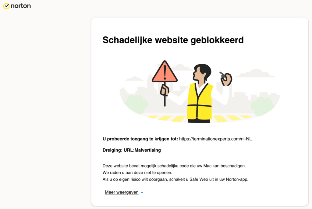 Norton waarschuwt voor website terminationexperts.com.