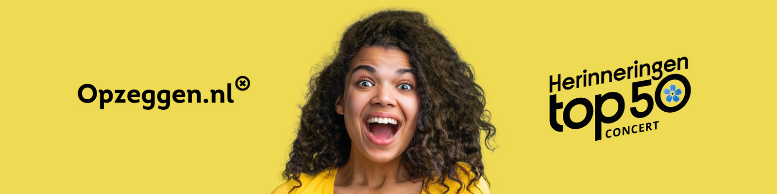 Banner van het Top 50 herinneringen concert en het logo van opzeggen.nl