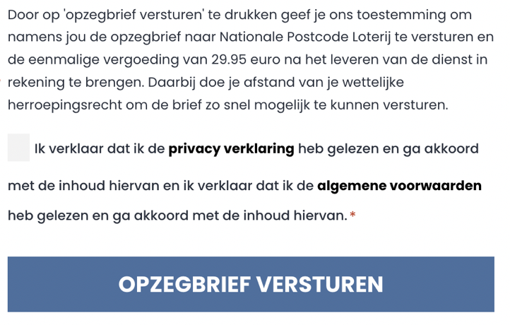 Afbeelding van akkoordverklaring voor hoge kosten achteraf op opzeggenbij.nl